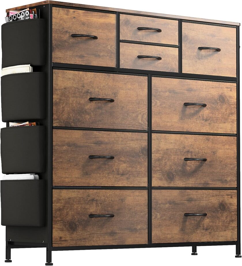 Lulive 10 Drawer Dresser, Chest of Drawers for Bedroom with Side Pockets and Hooks, PU Storage Dresser, Sturdy Steel Frame, Wood Top, Organizer Unit for Nursery, Hallway, Closet (White) - Image 10