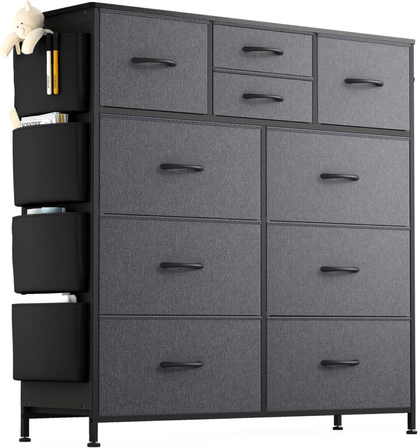 Lulive 10 Drawer Dresser, Chest of Drawers for Bedroom with Side Pockets and Hooks, PU Storage Dresser, Sturdy Steel Frame, Wood Top, Organizer Unit for Nursery, Hallway, Closet (White) - Image 11