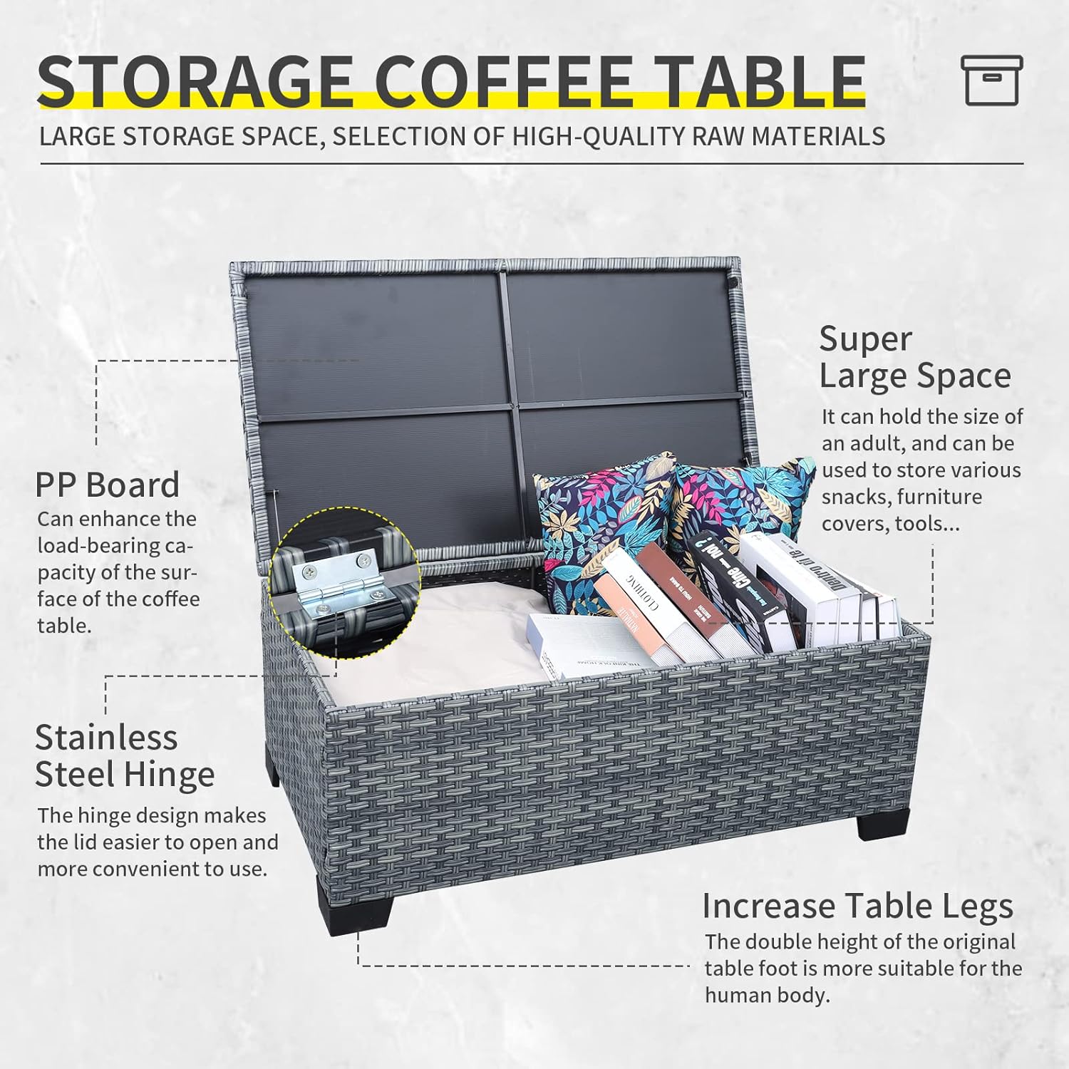 Lviden 6 Pieces Wicker Patio Furniture Sets Outdoor Conversation Set PE Rattan Sectional Sofa Couch with Storage Table and Royal Blue Cushions - Image 6