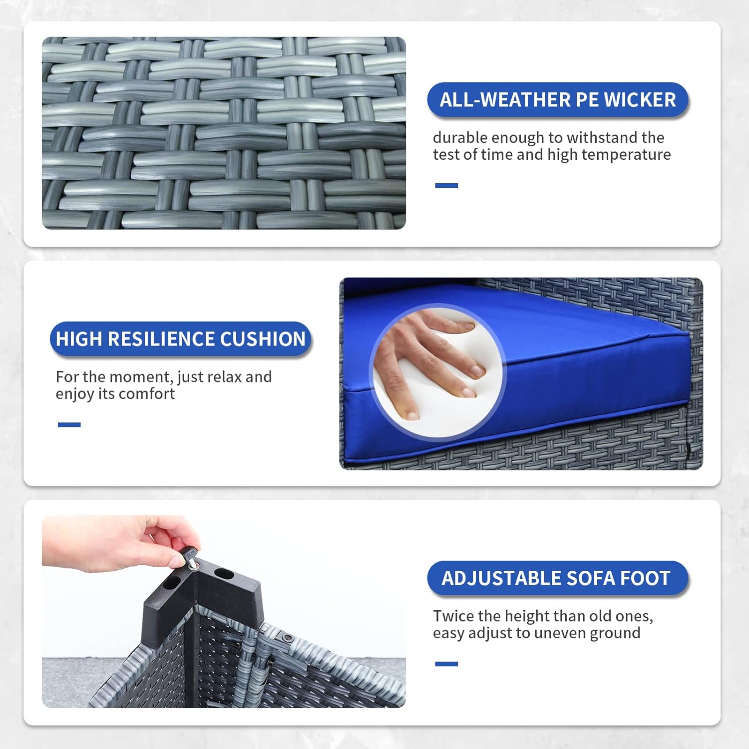 Lviden 6 Pieces Wicker Patio Furniture Sets Outdoor Conversation Set PE Rattan Sectional Sofa Couch with Storage Table and Royal Blue Cushions - Image 4