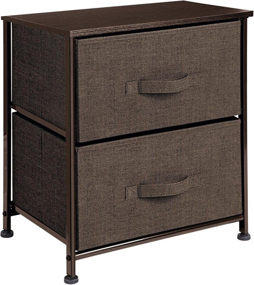 mDesign Small Storage Dresser End\/Side Table Night Stand with 2 Removable Fabric Drawers - Organizer for Bedroom, Living Room, Closet - Hold Clothes, Linens, Accessories, Lido Collection, Dark Brown - Image 9