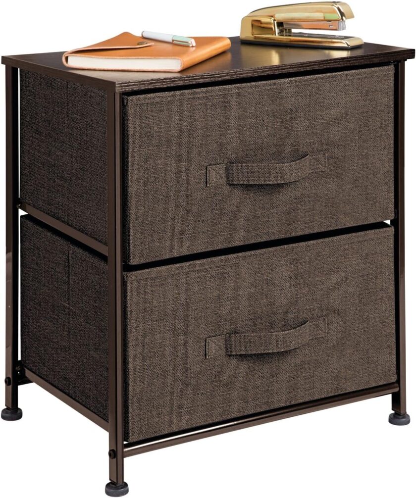 mDesign Small Storage Dresser End\/Side Table Night Stand with 2 Removable Fabric Drawers - Organizer for Bedroom, Living Room, Closet - Hold Clothes, Linens, Accessories, Lido Collection, Dark Brown - Image 8