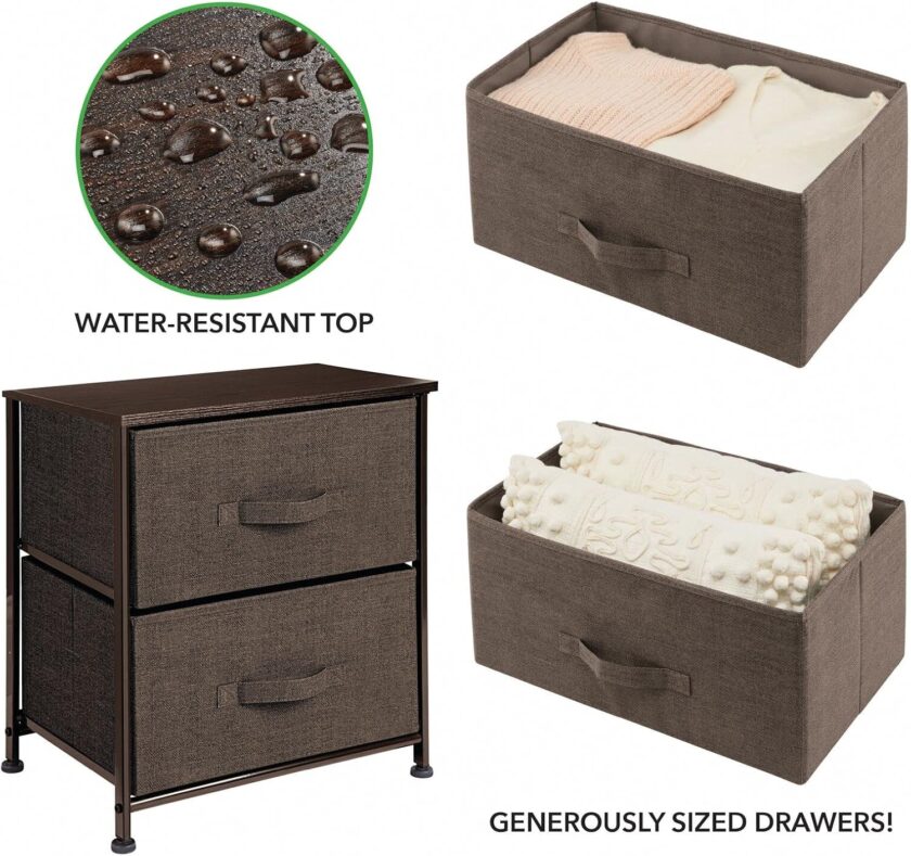 mDesign Small Storage Dresser End\/Side Table Night Stand with 2 Removable Fabric Drawers - Organizer for Bedroom, Living Room, Closet - Hold Clothes, Linens, Accessories, Lido Collection, Dark Brown - Image 5