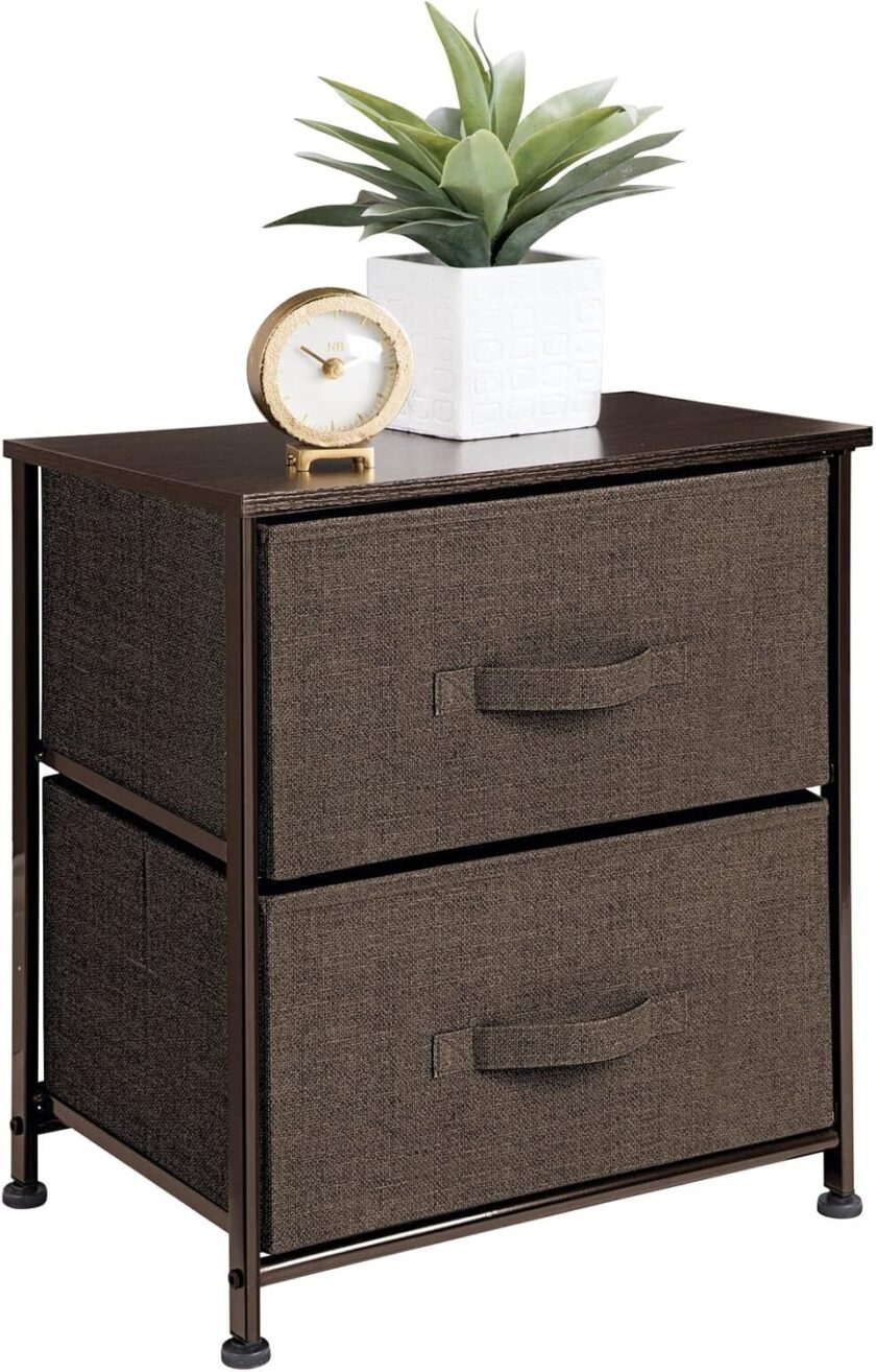 mDesign Small Storage Dresser End\/Side Table Night Stand with 2 Removable Fabric Drawers - Organizer for Bedroom, Living Room, Closet - Hold Clothes, Linens, Accessories, Lido Collection, Dark Brown