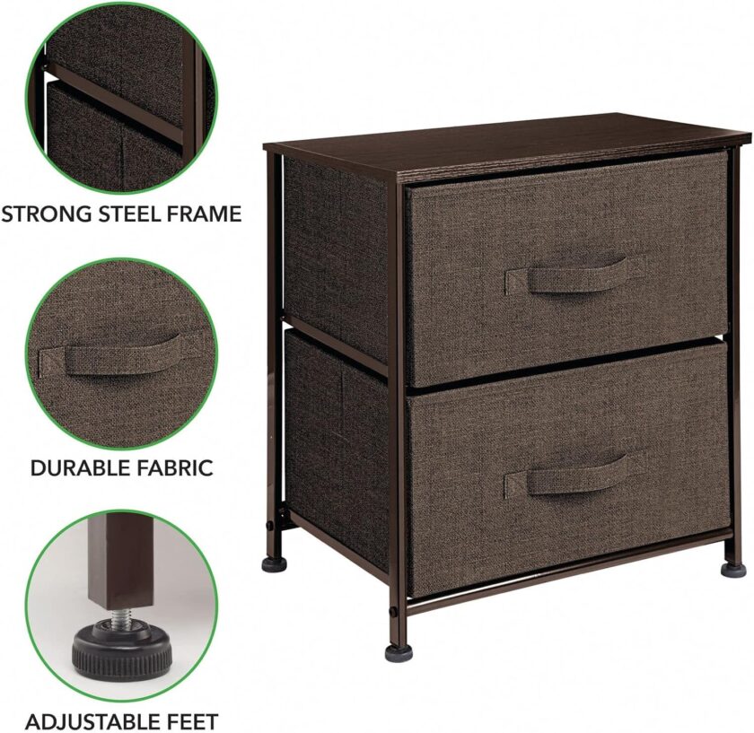 mDesign Small Storage Dresser End\/Side Table Night Stand with 2 Removable Fabric Drawers - Organizer for Bedroom, Living Room, Closet - Hold Clothes, Linens, Accessories, Lido Collection, Dark Brown - Image 6