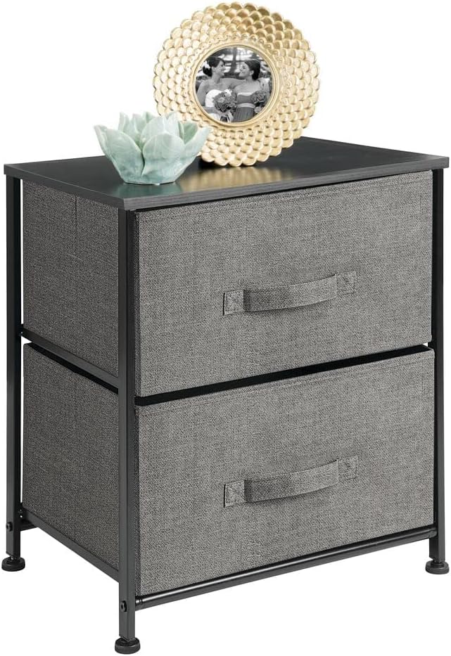 mDesign Small Storage Dresser End\/Side Table Night Stand with 2 Removable Fabric Drawers - Organizer for Bedroom, Living Room, Closet - Hold Clothes, Linens, Accessories, Lido Collection, Dark Brown - Image 12