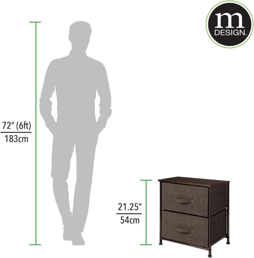 mDesign Small Storage Dresser End\/Side Table Night Stand with 2 Removable Fabric Drawers - Organizer for Bedroom, Living Room, Closet - Hold Clothes, Linens, Accessories, Lido Collection, Dark Brown - Image 7