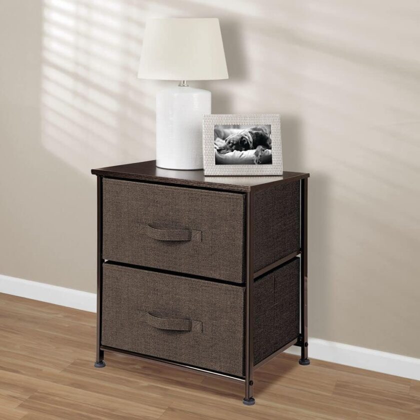 mDesign Small Storage Dresser End\/Side Table Night Stand with 2 Removable Fabric Drawers - Organizer for Bedroom, Living Room, Closet - Hold Clothes, Linens, Accessories, Lido Collection, Dark Brown - Image 2