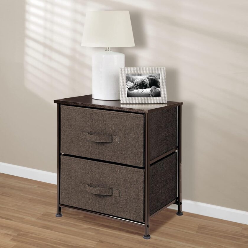 mDesign Small Storage Dresser End\/Side Table Night Stand with 2 Removable Fabric Drawers - Organizer for Bedroom, Living Room, Closet - Hold Clothes, Linens, Accessories, Lido Collection, Dark Brown - Image 4