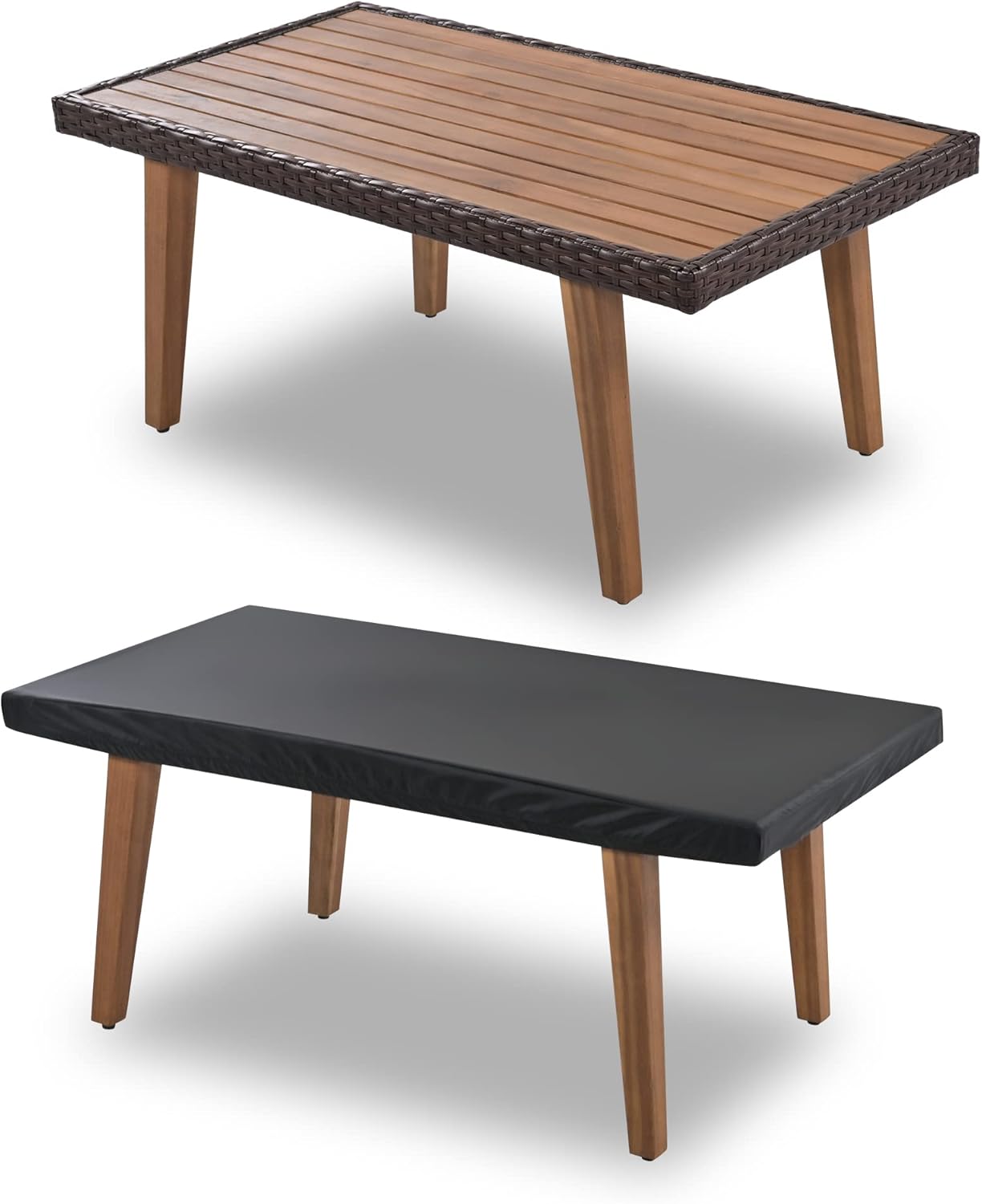 Merax Patio Furniture Sets 4 Pieces, All Weather Outdoor PE Rattan Sofa with Wood Table and Legs, for Lawn, Backyard, Poolside or Garden, Blue - Image 7