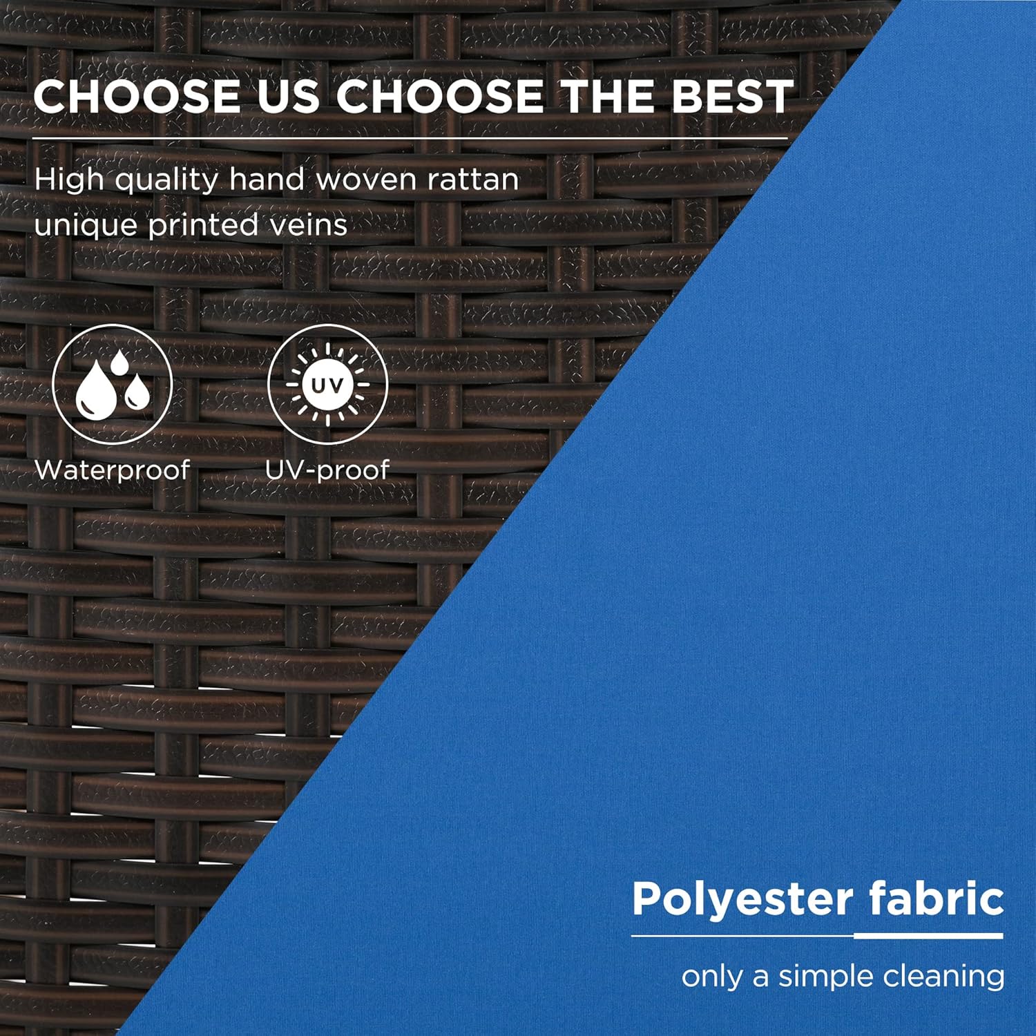 Merax Patio Furniture Sets 4 Pieces, All Weather Outdoor PE Rattan Sofa with Wood Table and Legs, for Lawn, Backyard, Poolside or Garden, Blue - Image 4