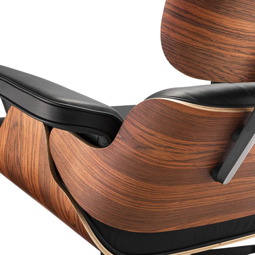 Mid Century Lounge Chair and Ottoman, Modern Chair Classic Design, Top Black Grain Leather Palisander Wood, Heavy Duty Base Support for Living Room Study Lounge Office - Image 5
