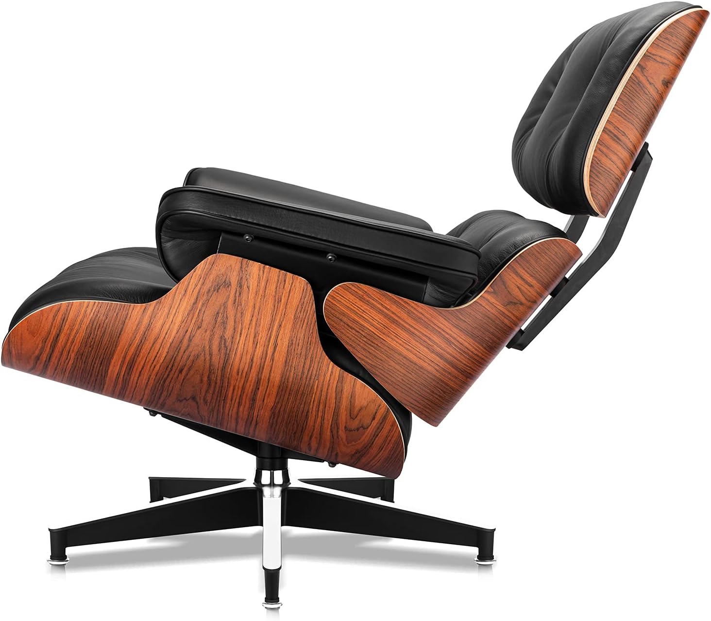 Mid Century Lounge Chair and Ottoman, Modern Chair Classic Design, Top Black Grain Leather Palisander Wood, Heavy Duty Base Support for Living Room Study Lounge Office - Image 2