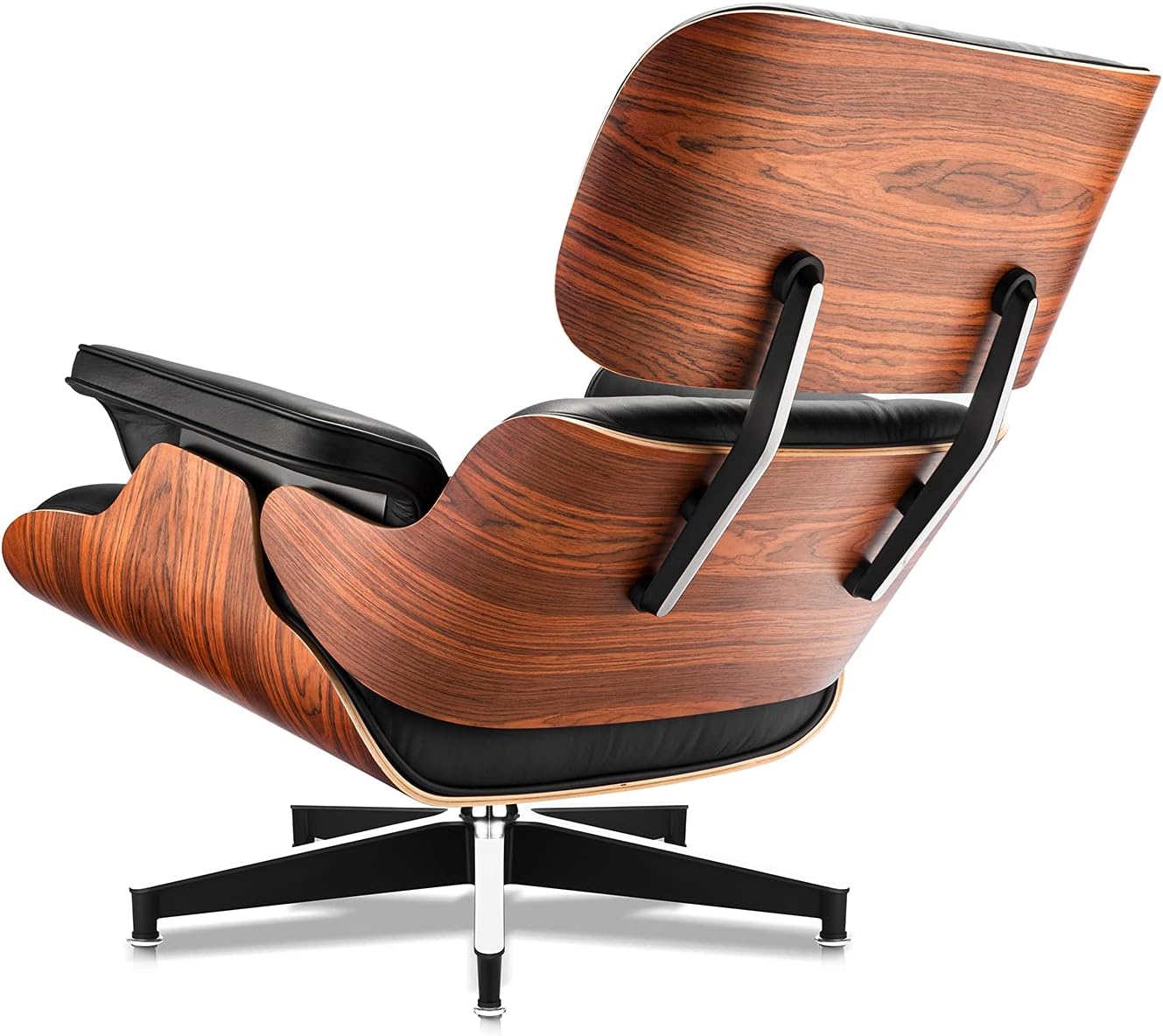 Mid Century Lounge Chair and Ottoman, Modern Chair Classic Design, Top Black Grain Leather Palisander Wood, Heavy Duty Base Support for Living Room Study Lounge Office - Image 3