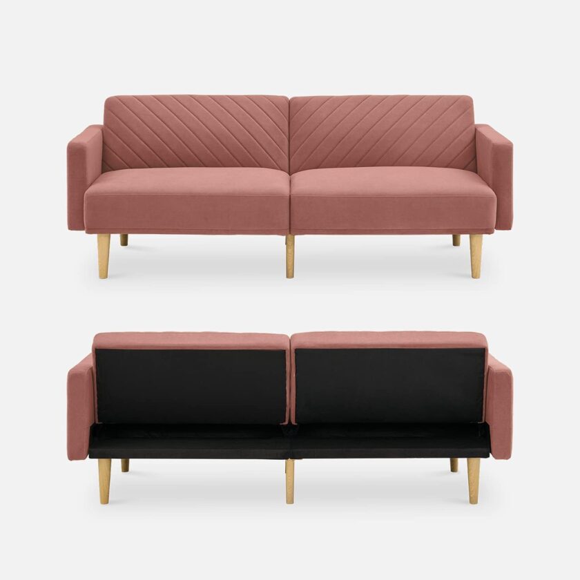 mopio Chloe Futon Sofa Bed, Convertible Sleeper Sofa with Tapered Wood Legs, 77.5" W, Small Splitback Sofa for Living Room, Twin - Image 3