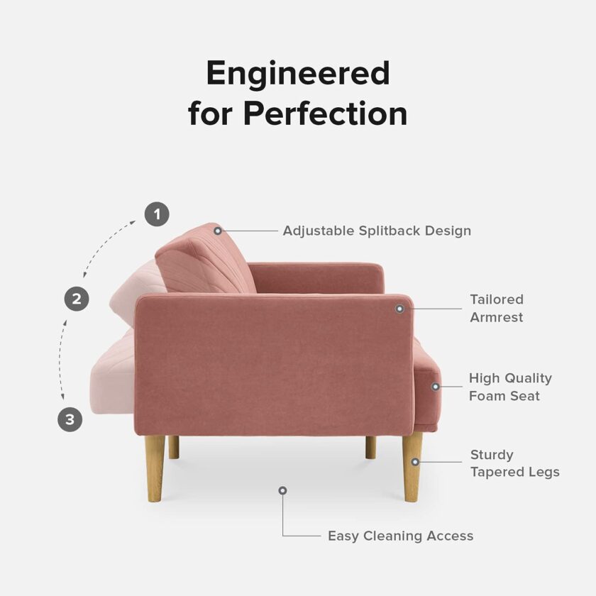 mopio Chloe Futon Sofa Bed, Convertible Sleeper Sofa with Tapered Wood Legs, 77.5" W, Small Splitback Sofa for Living Room, Twin - Image 5