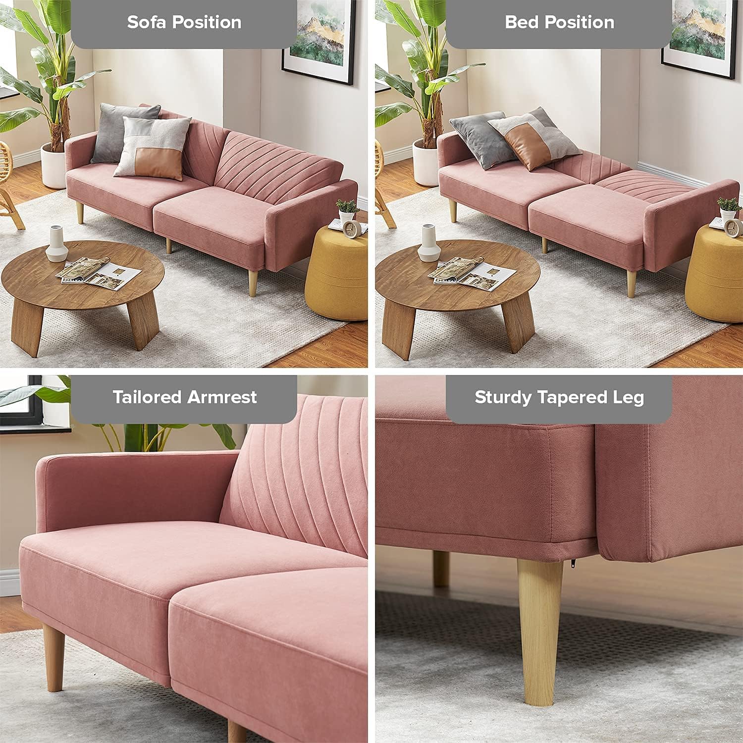 mopio Chloe Futon Sofa Bed, Convertible Sleeper Sofa with Tapered Wood Legs, 77.5" W, Small Splitback Sofa for Living Room, Twin - Image 7