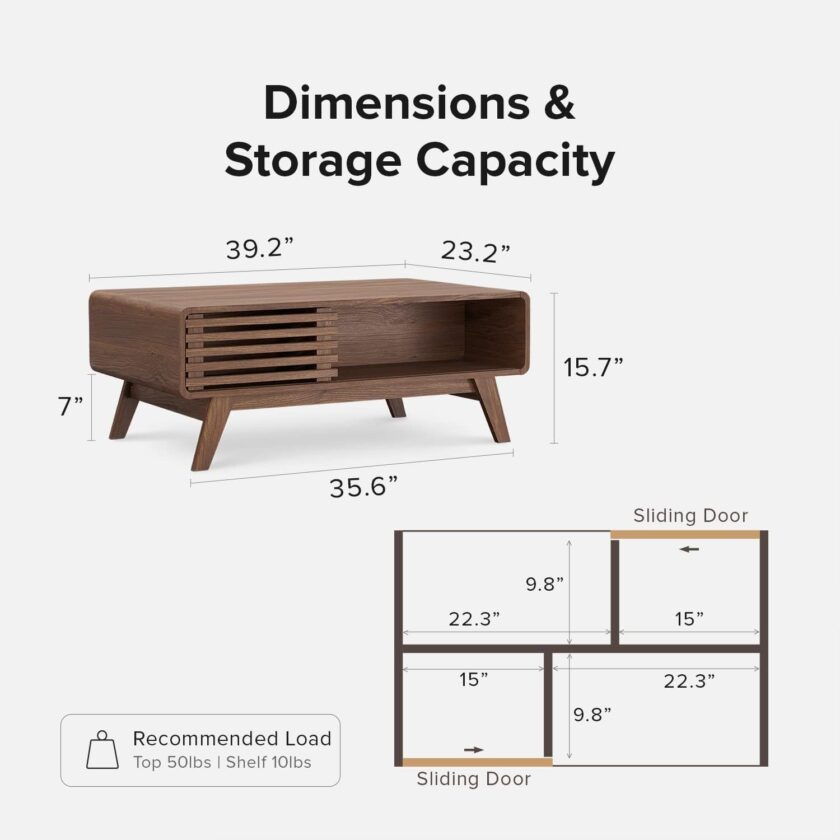 Mopio Ensley Coffee Table, Mid Century Modern Coffee Table with Storage, Rectangle Living Room Tables, Center Table, Walnut Grain - Image 2