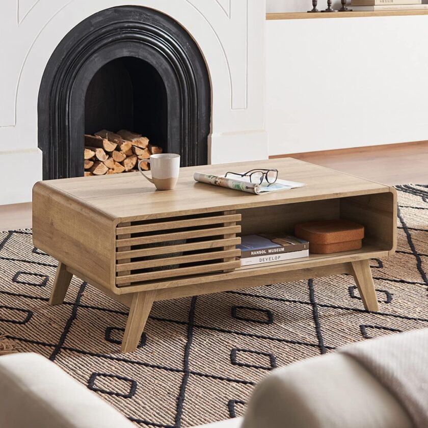 Mopio Ensley Coffee Table, Mid Century Modern Coffee Table with Storage, Rectangle Living Room Tables, Center Table, Walnut Grain - Image 7