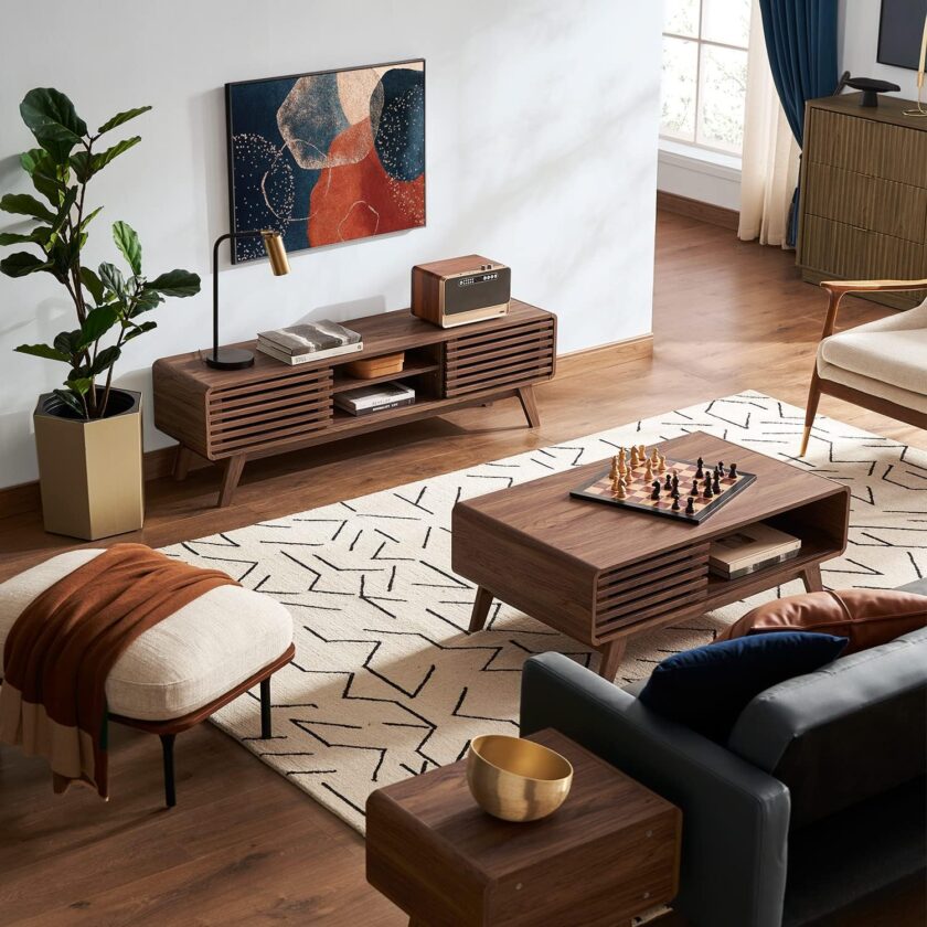 Mopio Ensley Coffee Table, Mid Century Modern Coffee Table with Storage, Rectangle Living Room Tables, Center Table, Walnut Grain - Image 3