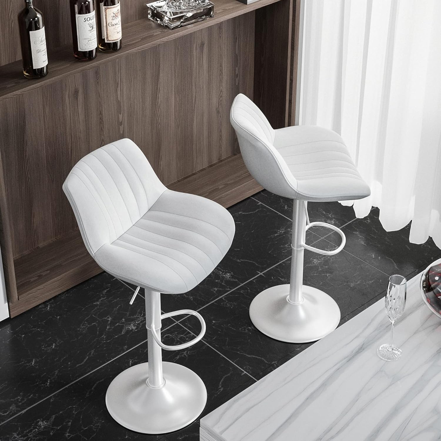Nalupatio Bar Stools Set of 2 Adjustable Counter Height Morden Swivel Bar Stools with Backs Leather Seat Island Chairs for Home Kitchen White - Image 2