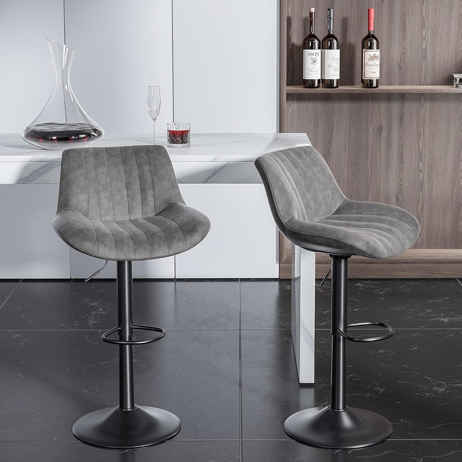 Nalupatio Bar Stools Set of 2 Adjustable Counter Height Morden Swivel Bar Stools with Backs Leather Seat Island Chairs for Home Kitchen White - Image 8