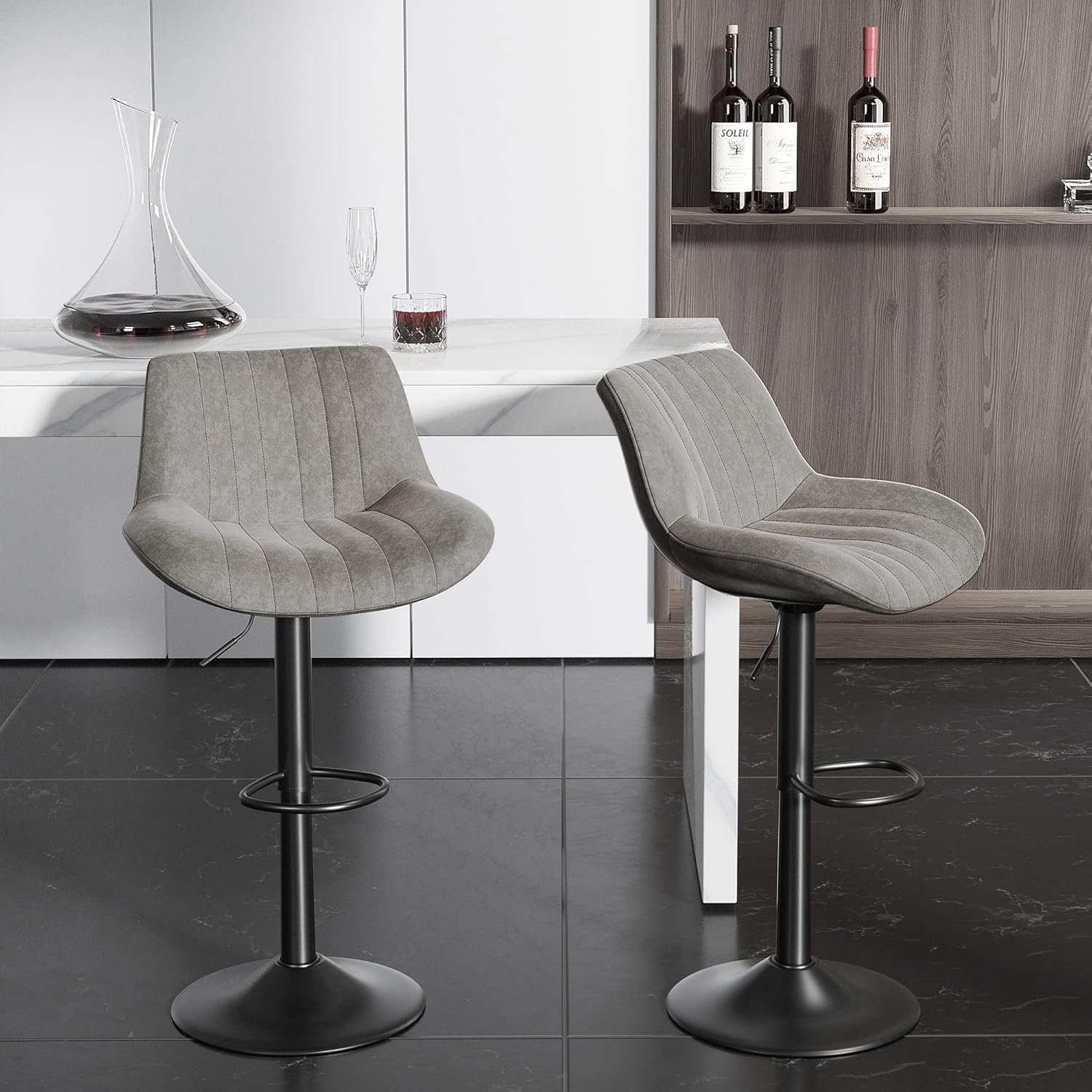 Nalupatio Bar Stools Set of 2 Adjustable Counter Height Morden Swivel Bar Stools with Backs Leather Seat Island Chairs for Home Kitchen White - Image 11