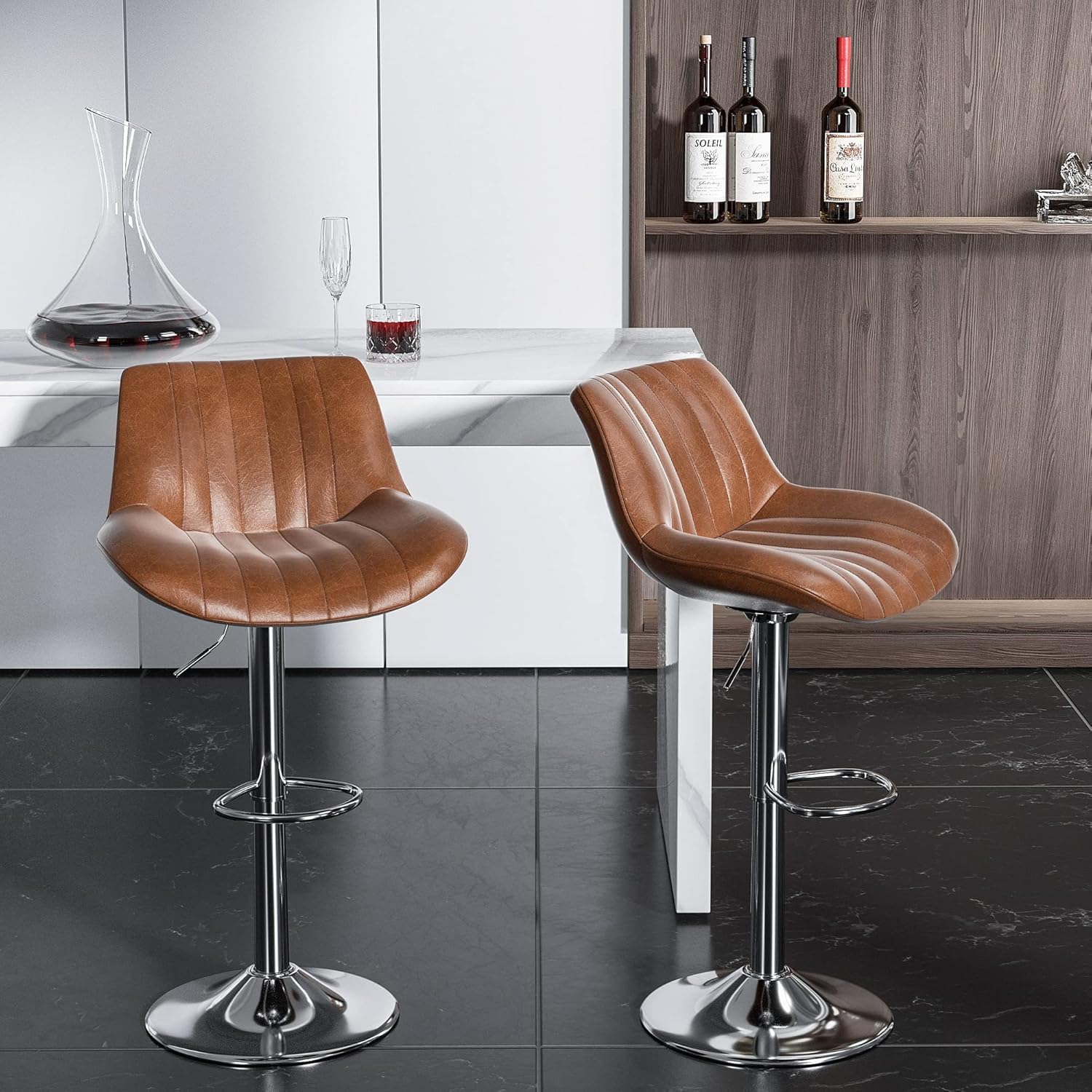 Nalupatio Bar Stools Set of 2 Adjustable Counter Height Morden Swivel Bar Stools with Backs Leather Seat Island Chairs for Home Kitchen White - Image 9