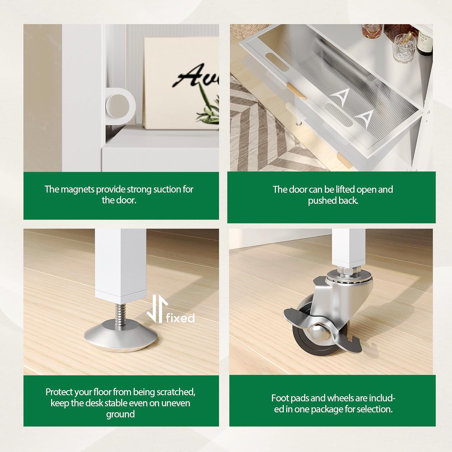 NETEL Bread Rack Coffee Station Microwave Rack Storage Rack, 5 Tier Kitchen Organizer Shelf for Dishes, Wine, Pots and Pans with 4 Hooks White and with of Brakeable Casters - Image 4