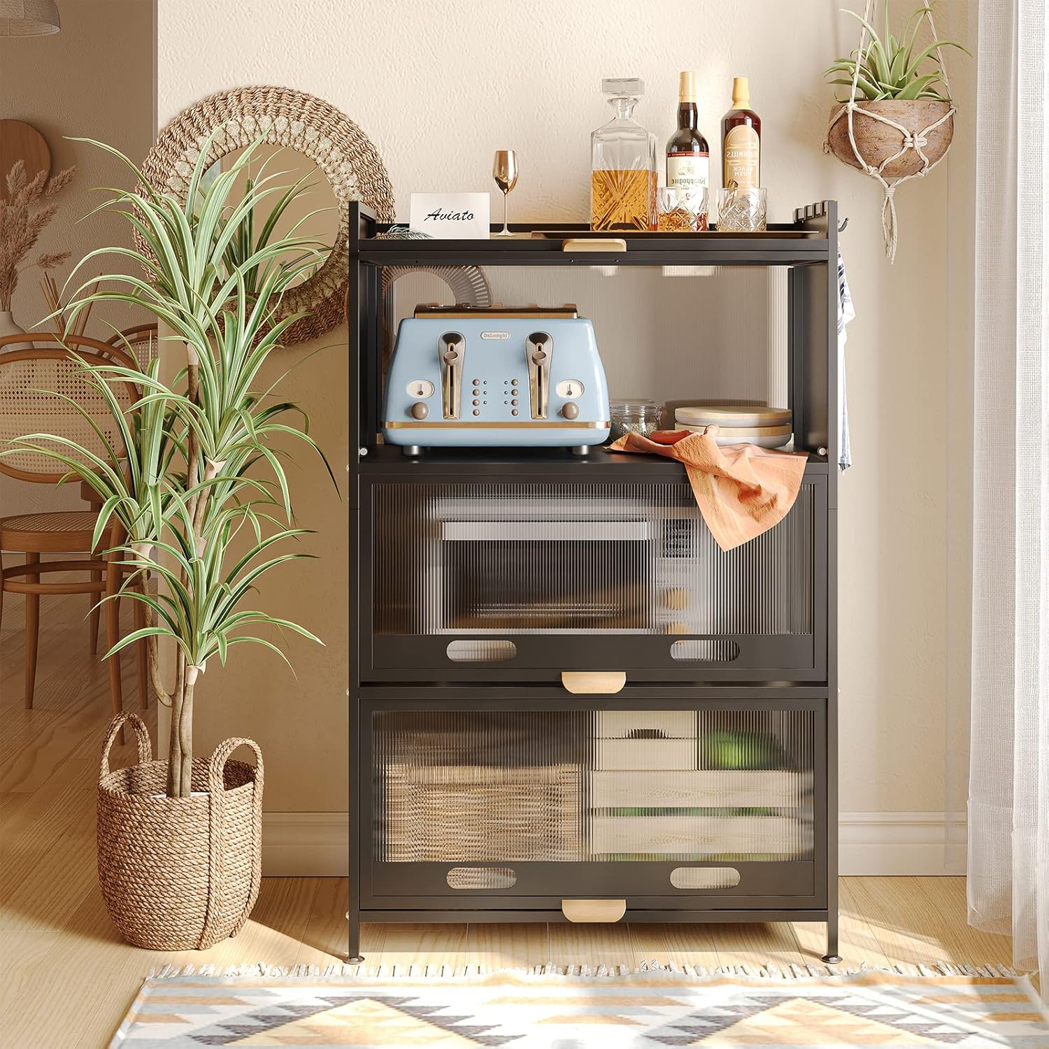 NETEL Bread Rack Coffee Station Microwave Rack Storage Rack, 5 Tier Kitchen Organizer Shelf for Dishes, Wine, Pots and Pans with 4 Hooks White and with of Brakeable Casters - Image 11