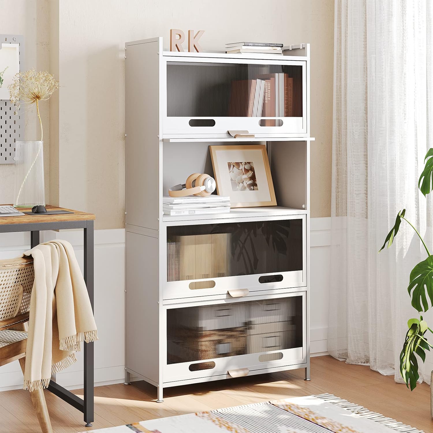 NETEL Bread Rack Coffee Station Microwave Rack Storage Rack, 5 Tier Kitchen Organizer Shelf for Dishes, Wine, Pots and Pans with 4 Hooks White and with of Brakeable Casters - Image 5