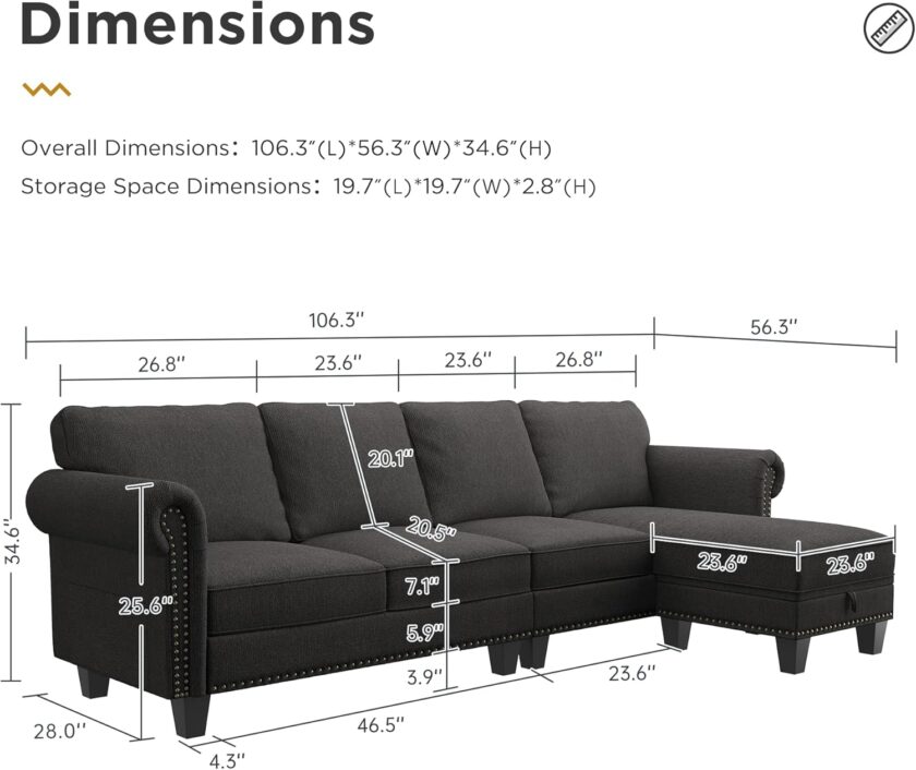 Nolany Convertible Sectional Sofa L Shape Couch with Reversible Chaise 4 Seat for Small Space Dark Grey - Image 2