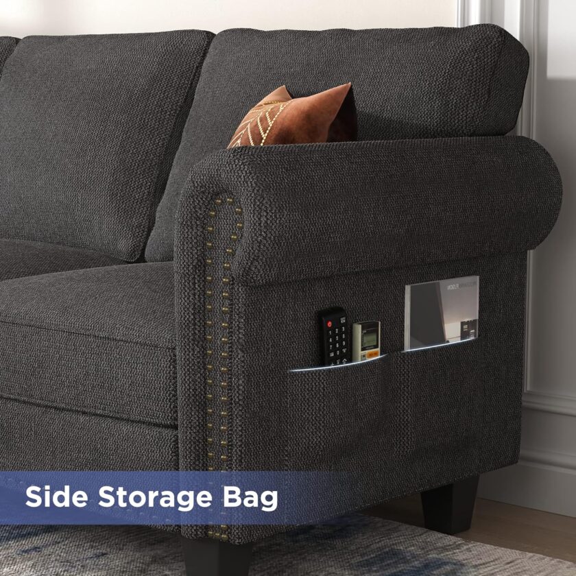 Nolany Convertible Sectional Sofa L Shape Couch with Reversible Chaise 4 Seat for Small Space Dark Grey - Image 9