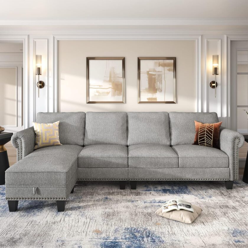 Nolany Convertible Sectional Sofa L Shape Couch with Reversible Chaise 4 Seat for Small Space Dark Grey - Image 10