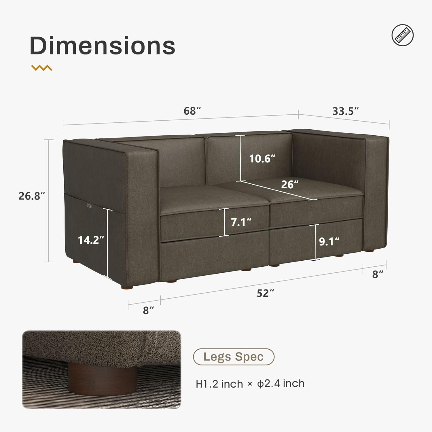 Nolany Modular Sectional Sofa, 2 Seat Convertible Sectional Couch, Reversible Loveseat Sofa with Storage Seats, Dark Grey - Image 2
