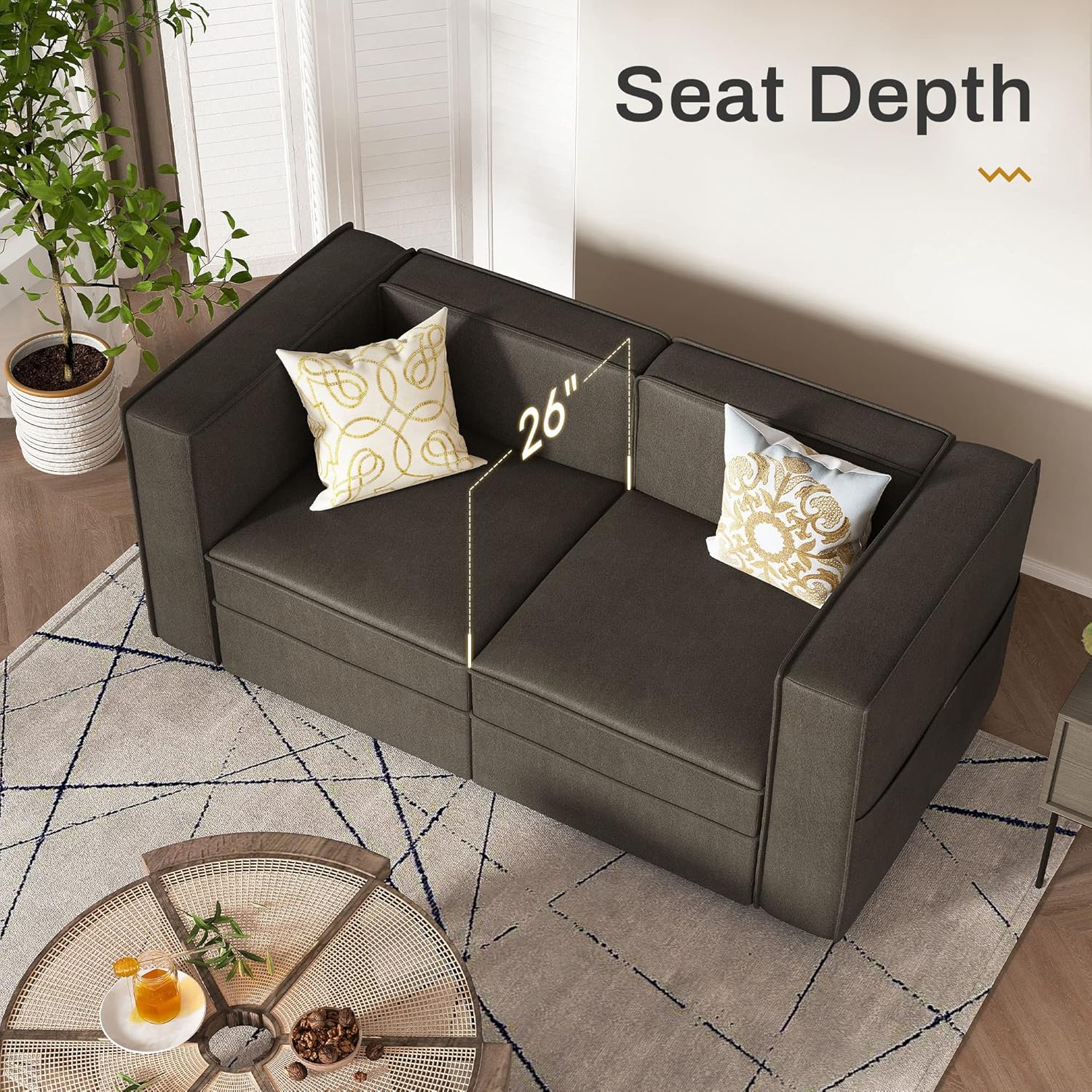 Nolany Modular Sectional Sofa, 2 Seat Convertible Sectional Couch, Reversible Loveseat Sofa with Storage Seats, Dark Grey - Image 5