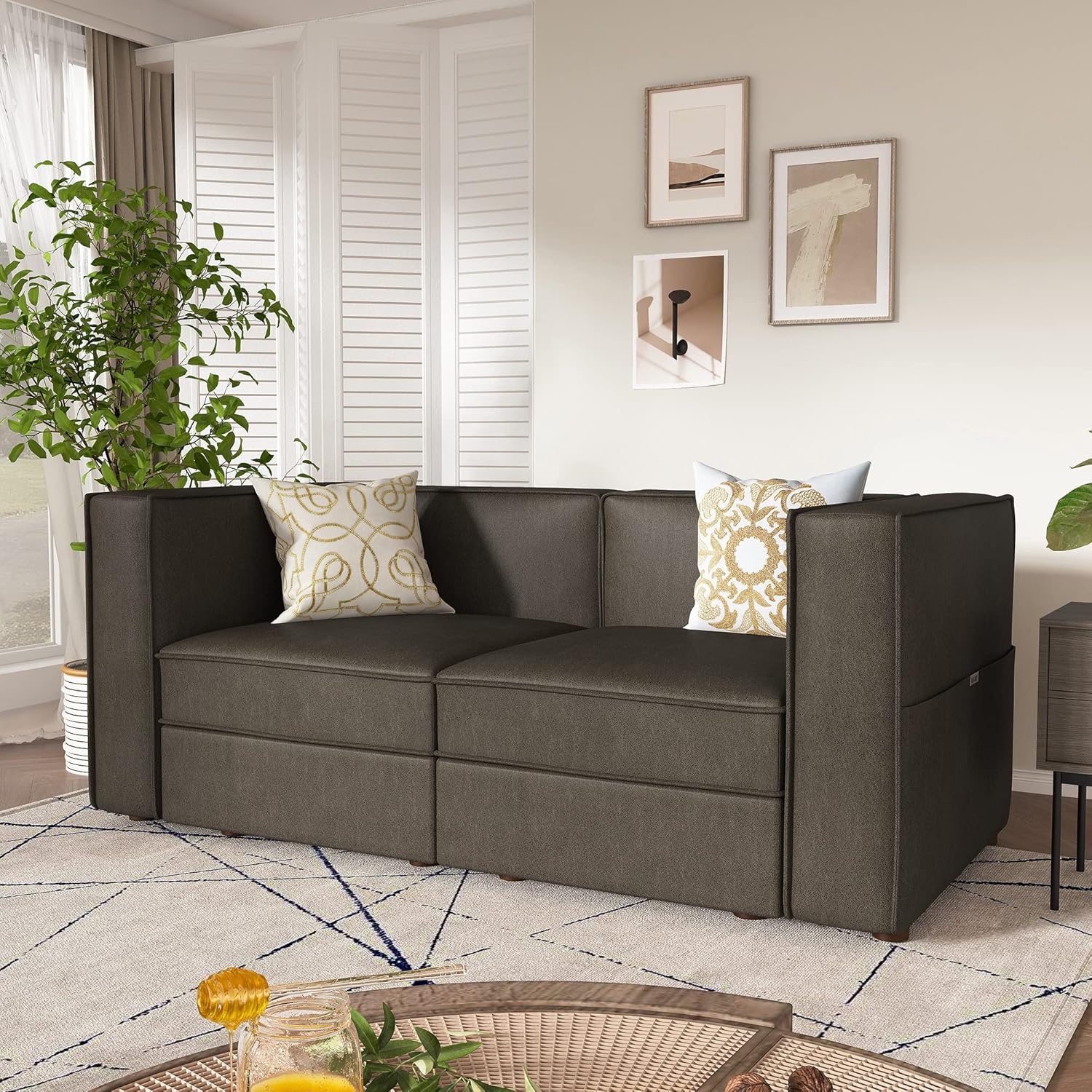 Nolany Modular Sectional Sofa, 2 Seat Convertible Sectional Couch, Reversible Loveseat Sofa with Storage Seats, Dark Grey - Image 3