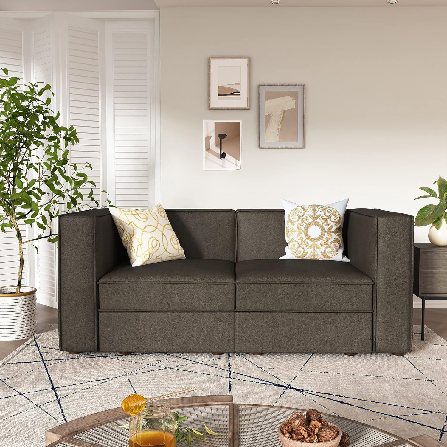 Nolany Modular Sectional Sofa, 2 Seat Convertible Sectional Couch, Reversible Loveseat Sofa with Storage Seats, Dark Grey