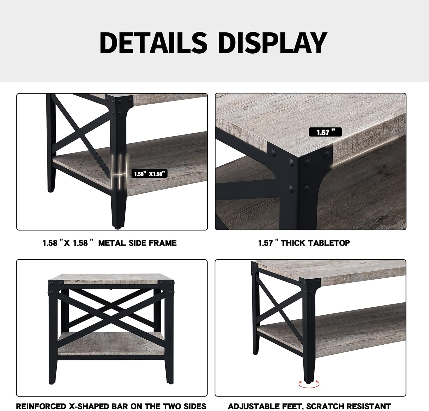 OKD 40" Industrial Coffee Table Cocktail Tables for Living Room Meeting Room, with X-Shaped Metal Frame, 10 Mins Quick Assembly, Light Rustic Oak - Image 4