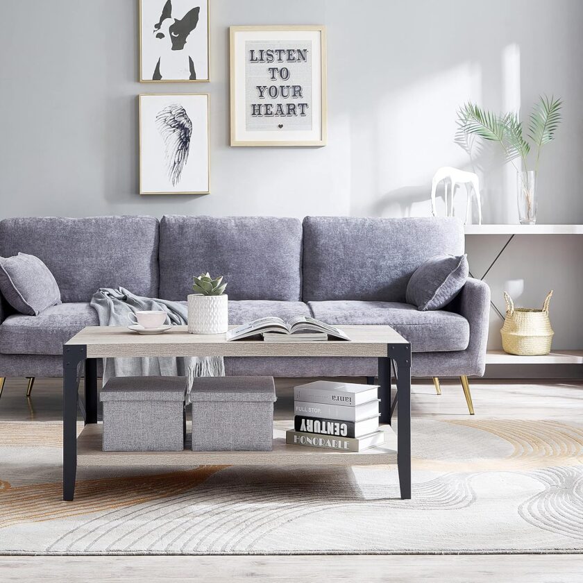 OKD 40" Industrial Coffee Table Cocktail Tables for Living Room Meeting Room, with X-Shaped Metal Frame, 10 Mins Quick Assembly, Light Rustic Oak - Image 2