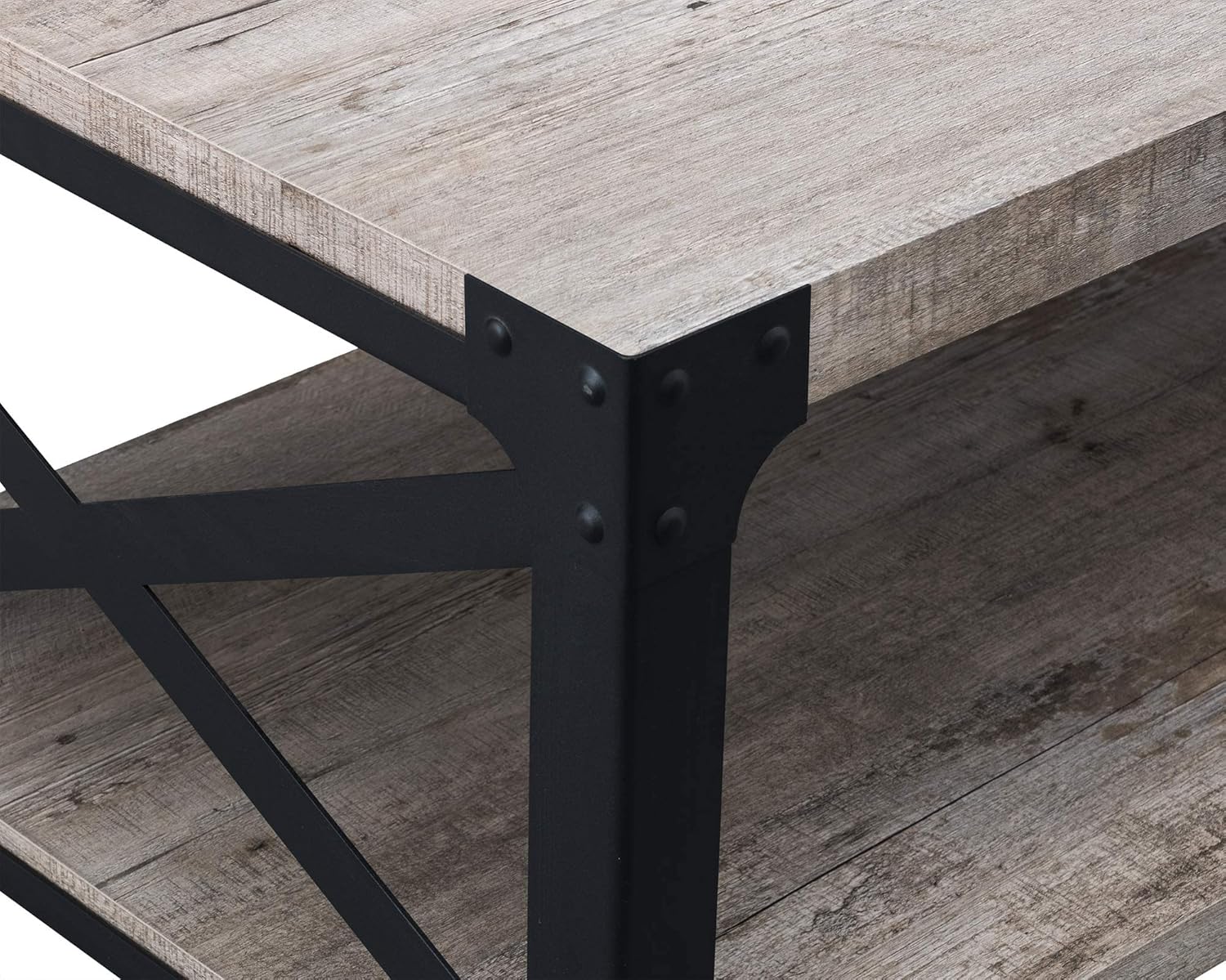 OKD 40" Industrial Coffee Table Cocktail Tables for Living Room Meeting Room, with X-Shaped Metal Frame, 10 Mins Quick Assembly, Light Rustic Oak - Image 7