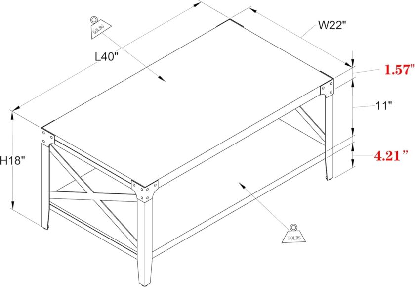 OKD 40" Industrial Coffee Table Cocktail Tables for Living Room Meeting Room, with X-Shaped Metal Frame, 10 Mins Quick Assembly, Light Rustic Oak - Image 3