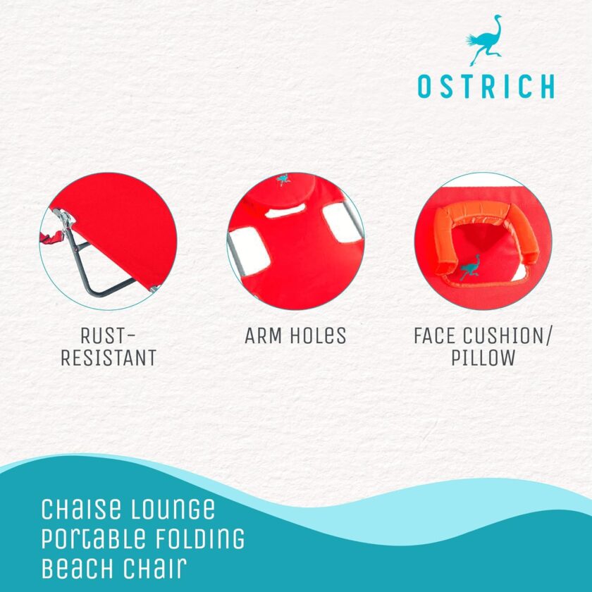 Ostrich Chaise Lounge, Red - Image 3