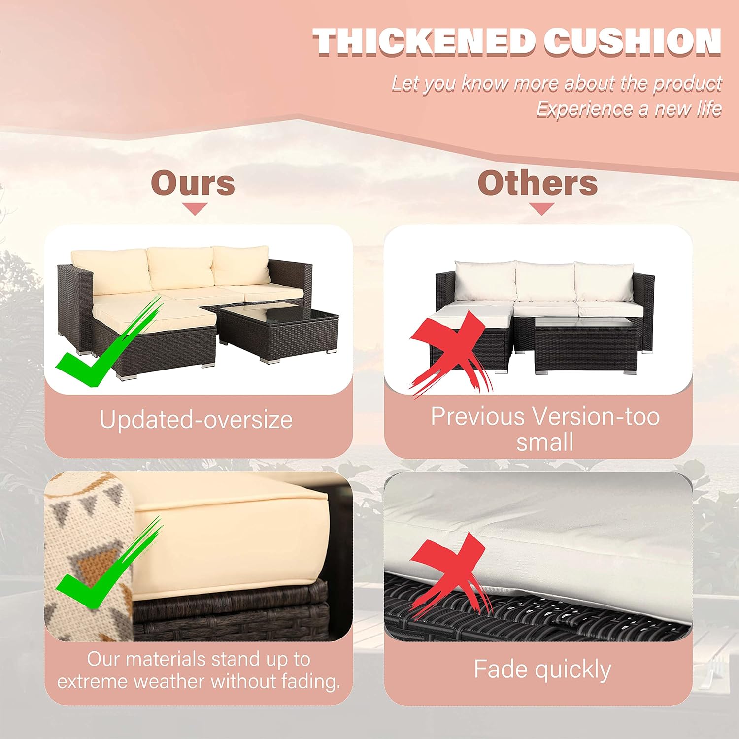 Oversize 5 Piece Patio Furniture Set,Outdoor Sectional Furniture,Patio Conversation Sets,Wicker Patio Furniture Sets,Porch Furniture Set,Outdoor Couch Patio Furniture,Rattan Outdoor Furniture - Image 5