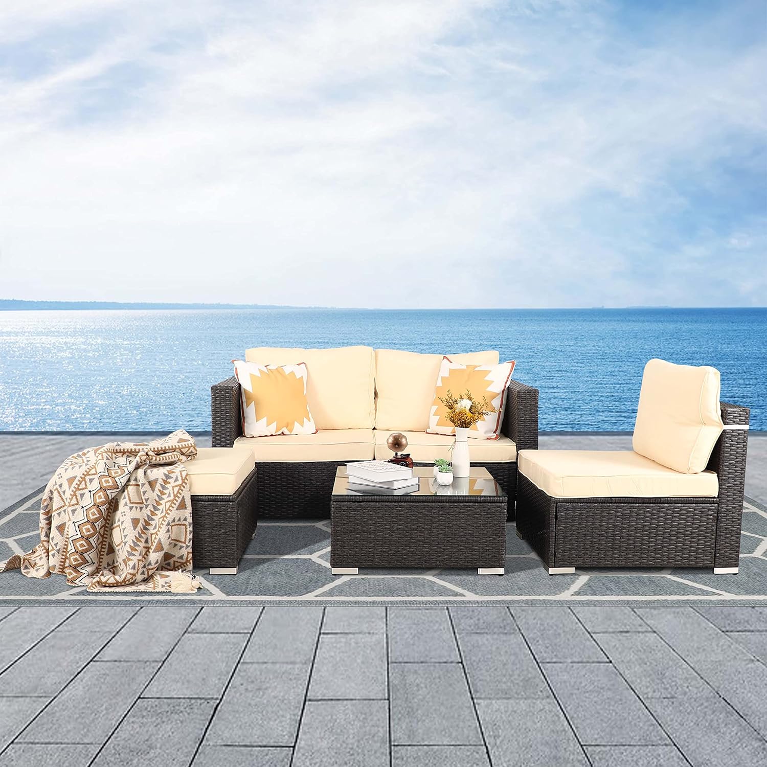 Oversize 5 Piece Patio Furniture Set,Outdoor Sectional Furniture,Patio Conversation Sets,Wicker Patio Furniture Sets,Porch Furniture Set,Outdoor Couch Patio Furniture,Rattan Outdoor Furniture - Image 6