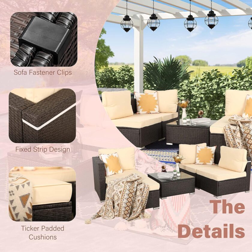Oversize 5 Piece Patio Furniture Set,Outdoor Sectional Furniture,Patio Conversation Sets,Wicker Patio Furniture Sets,Porch Furniture Set,Outdoor Couch Patio Furniture,Rattan Outdoor Furniture - Image 3