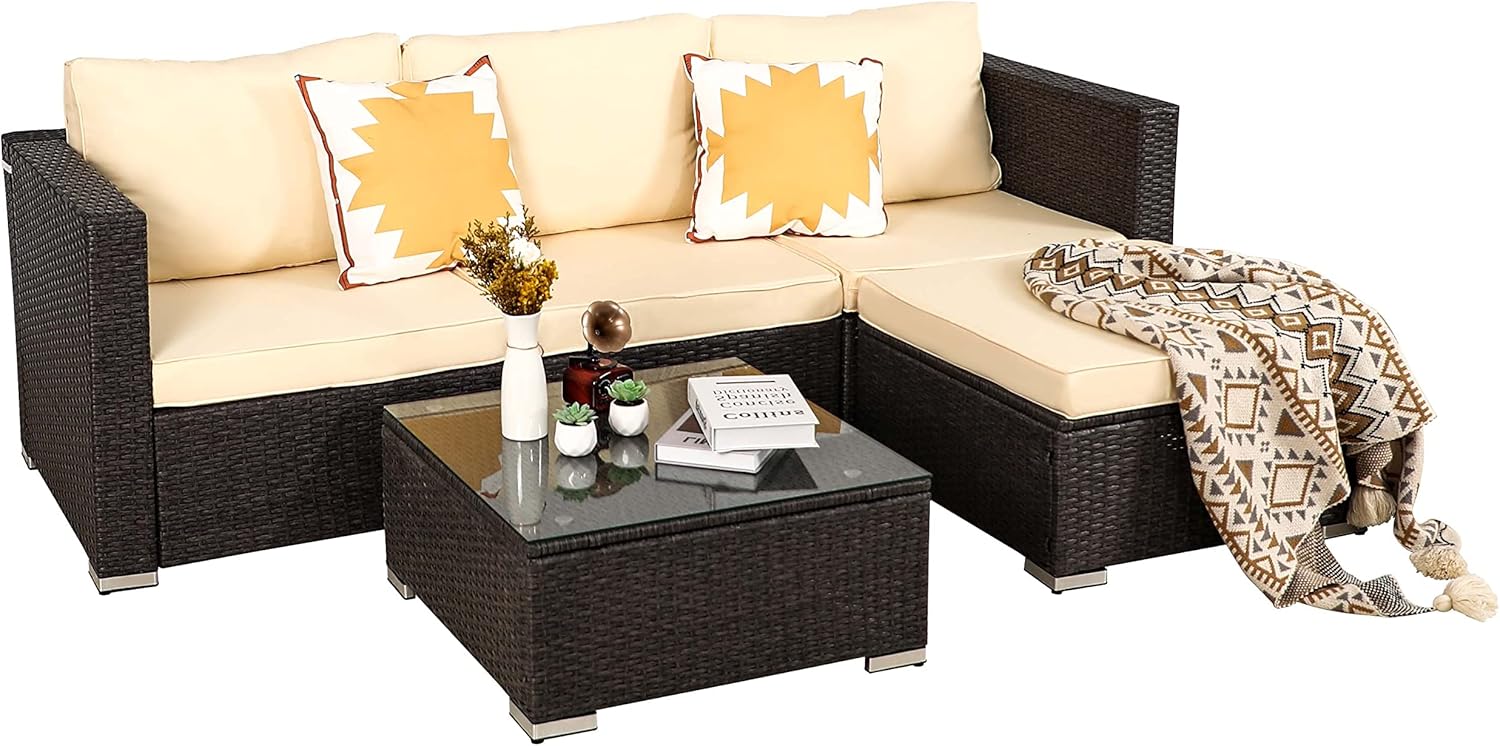 Oversize 5 Piece Patio Furniture Set,Outdoor Sectional Furniture,Patio Conversation Sets,Wicker Patio Furniture Sets,Porch Furniture Set,Outdoor Couch Patio Furniture,Rattan Outdoor Furniture - Image 8