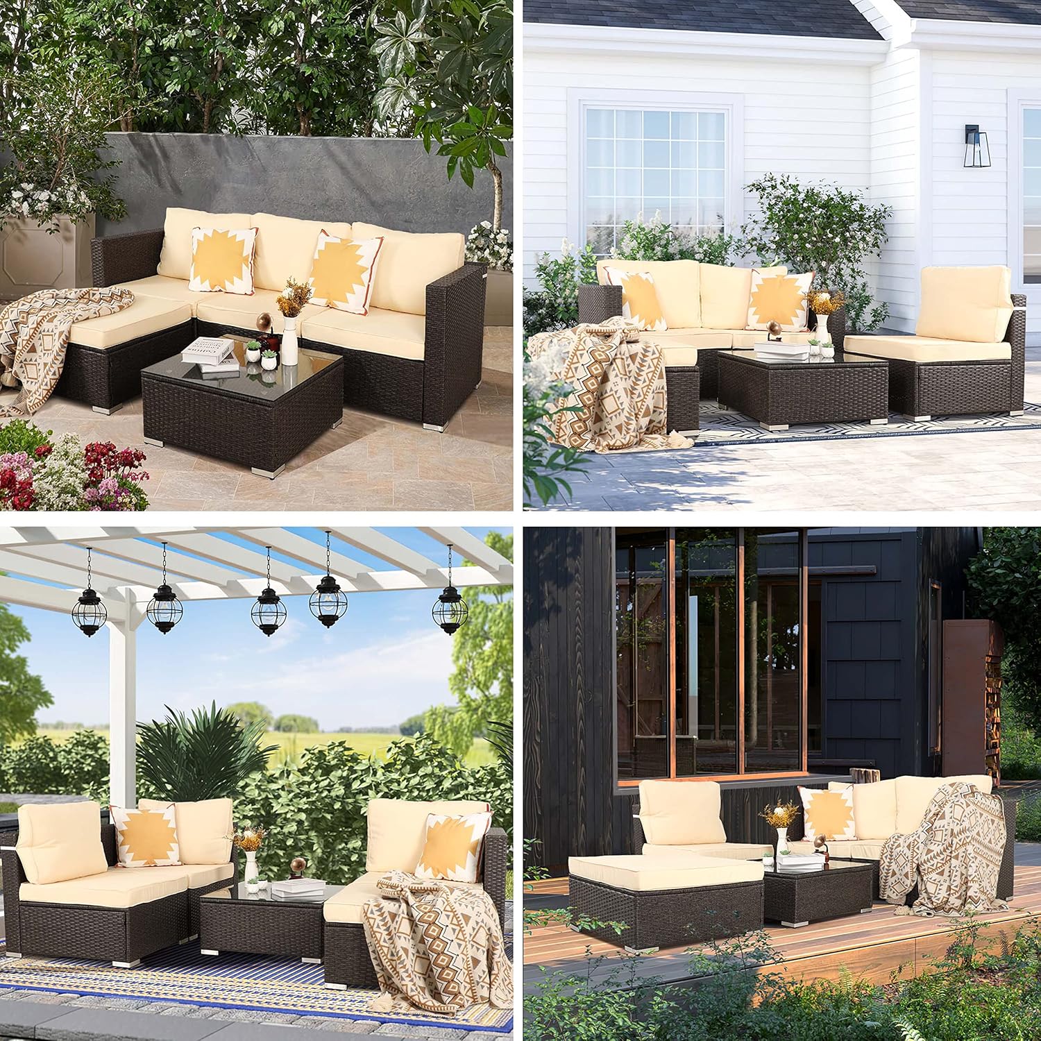 Oversize 5 Piece Patio Furniture Set,Outdoor Sectional Furniture,Patio Conversation Sets,Wicker Patio Furniture Sets,Porch Furniture Set,Outdoor Couch Patio Furniture,Rattan Outdoor Furniture - Image 7