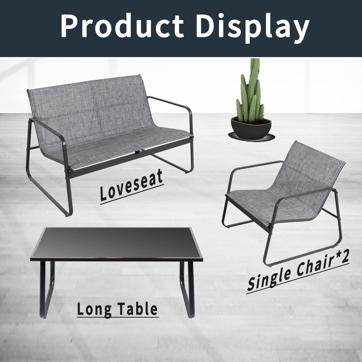 PAIQIAN 4-Pieces Patio Furniture Set Patio Furniture Outdoor Furniture Modern Conversation Set Bistro Set with Loveseat and Coffee Table for Courtyard, Lawn and Balcony (Grey) - Image 8