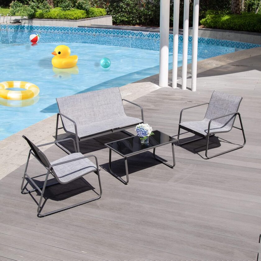 PAIQIAN 4-Pieces Patio Furniture Set Patio Furniture Outdoor Furniture Modern Conversation Set Bistro Set with Loveseat and Coffee Table for Courtyard, Lawn and Balcony (Grey) - Image 7